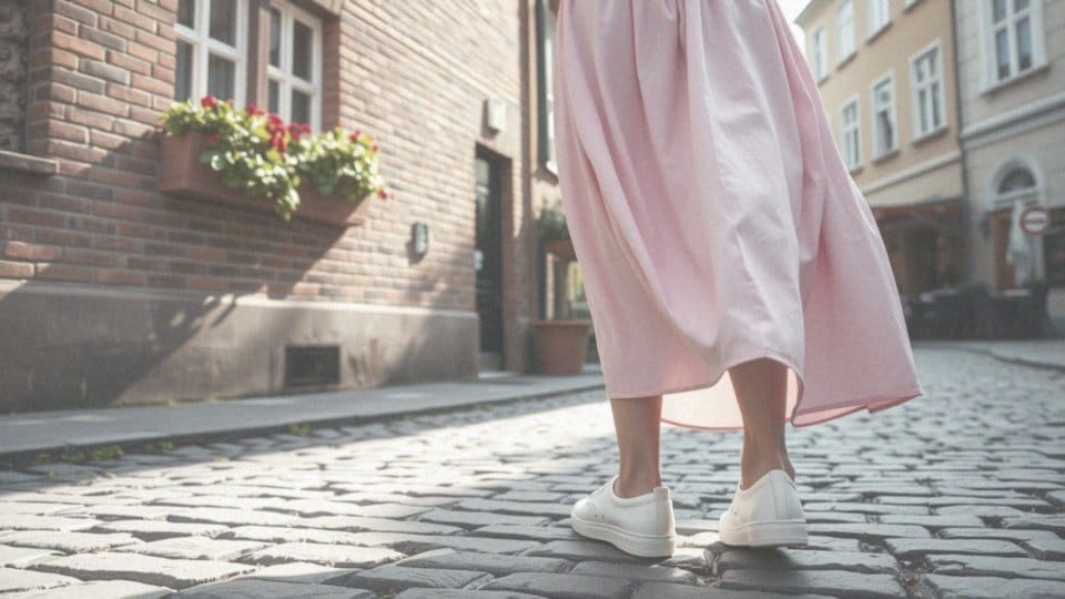 Czy sneakersy pasują do sukienki pudrowy róż?